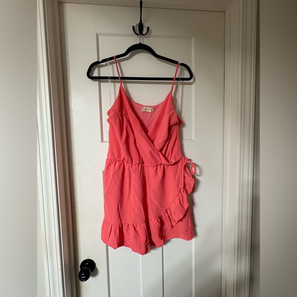 Altar’d State Coral Pink Wrap Romper